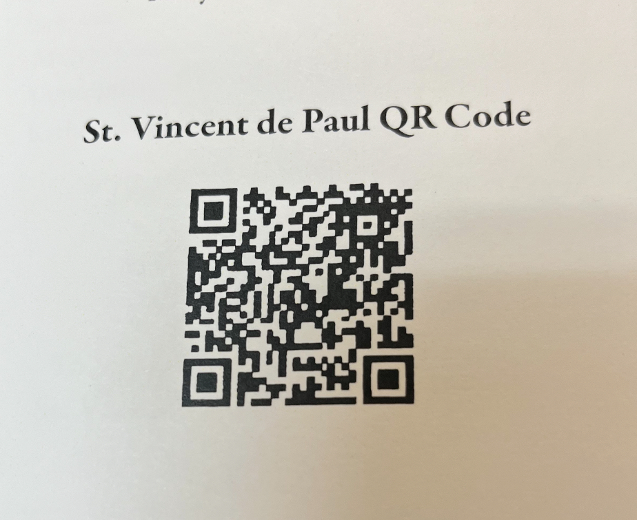 QR code to donate to the St. Vincent de Paul Society